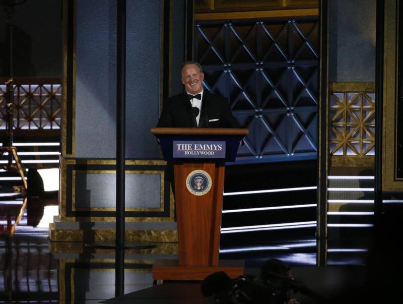 Emmy winners throw jabs at Trump, Spicer wheels into spotlight