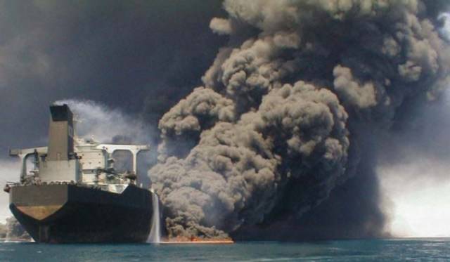 Iranian oil tanker burns, 32 missing after collision off China's coast