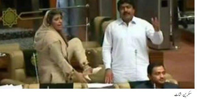 Chaos in Sindh Assembly as Seher Abbasi raises shoe at deputy speaker