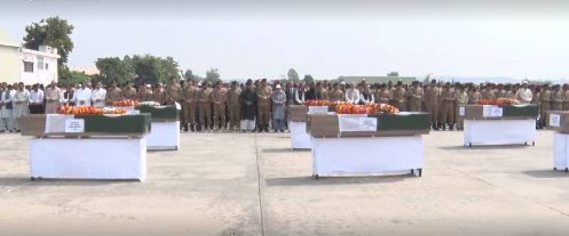 Funeral prayer of 7 soldiers martyred in North Waziristan offered