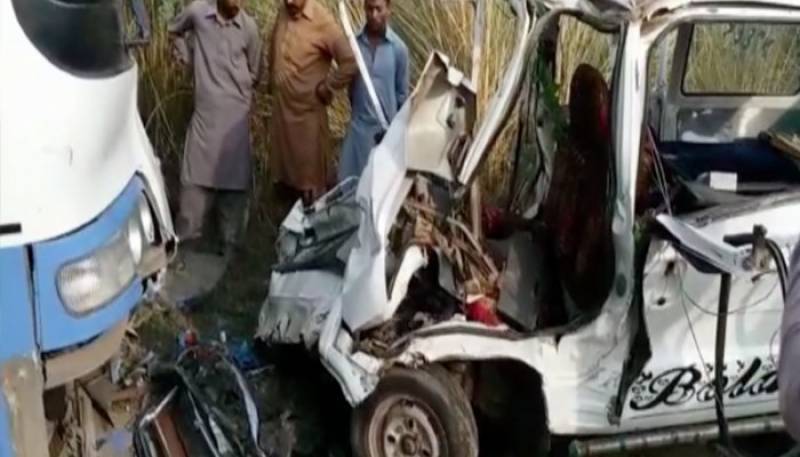 Six students, driver killed as van rams into bus near Bhalwal