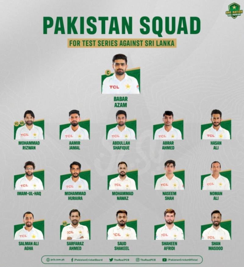 Pakistan announce 16-player squad for Test series against Sri Lanka