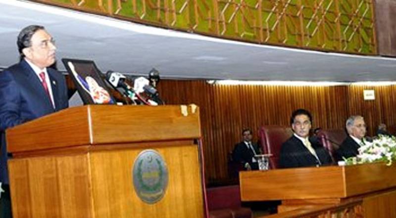 President Asif Ali Zardari to address joint sitting of parliament today